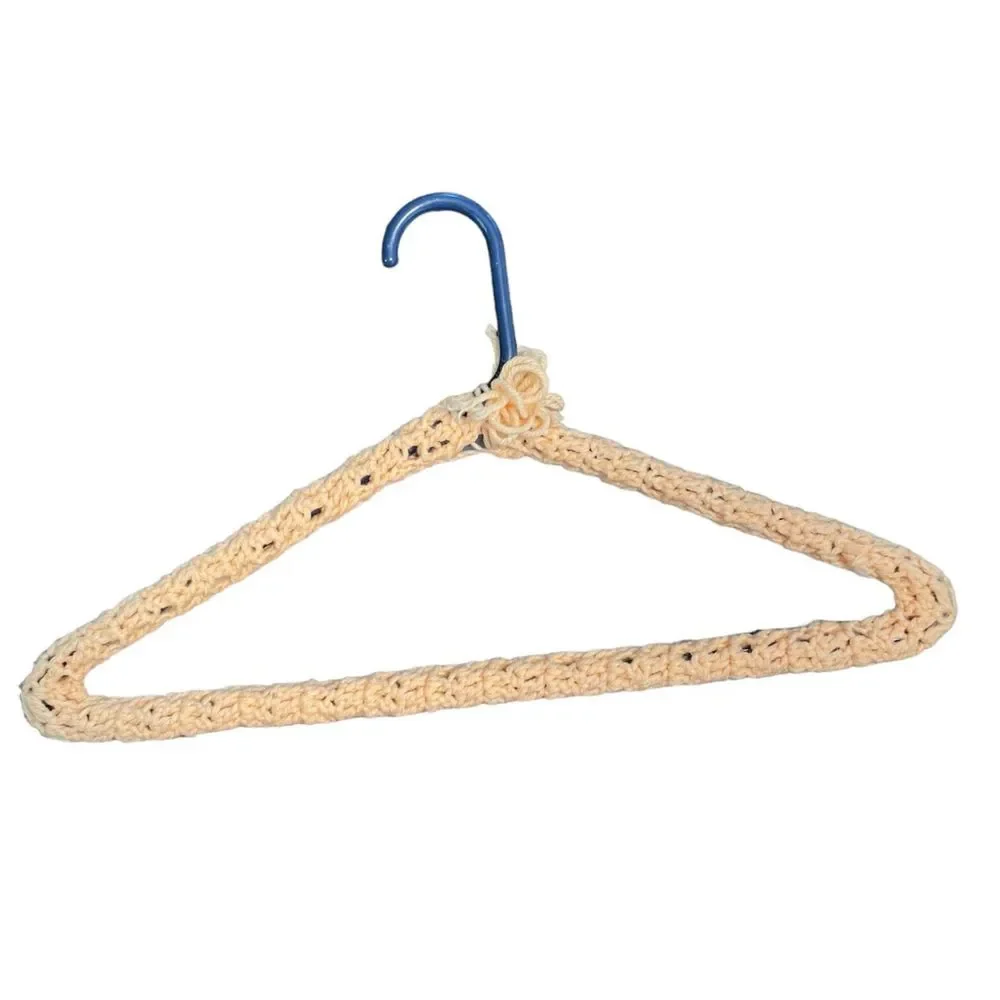 Vintage Crochet‎ Covered Clothes Hangers Set of 3 Peach Camo Gray